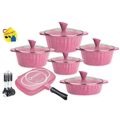 China Dessini 21pcs Maifanite Aluminum Die-Casting Non-Stick Casserole Pan Pot Soup Kitchen Sustainable Cookware Set for sale