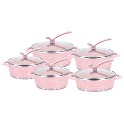 China Sustainable CCustom Logo Kitchen Household Hot Pot Set Nonstick Pot 10pcs Pointed Line Clause Pot Ear Set for sale