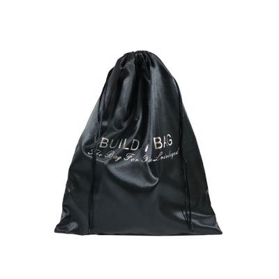 China Eco-Friendly High Quality Custom Made Black Drawstring Satin Pouch Large Bag With Logo For Hair Bundles for sale