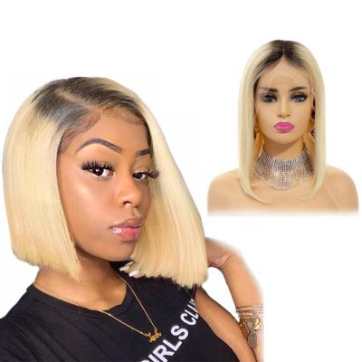 China Bob Human Hair Blonde Wigs With Dark Roots , 613 Virgin Cuticle Aligned Hair Malaysian Bob Lace Front Wigs for sale