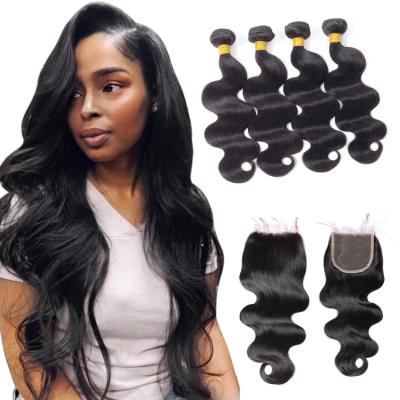 China Body Wave Body Wave Hair Extension Bundles With Closure Brazilian Virgin Hair Mozambique for sale