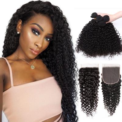 China Oprah Curl Of Natural Color Curly Brazilian Natural Virgin Hair Curly Hair With Closure for sale