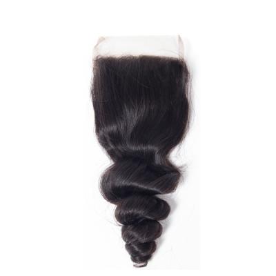 China VEGGICC Lace Color Closure 4X4 Closure #1B Loose Wave Natural Loose Wave Hair Pieces Free Part for sale