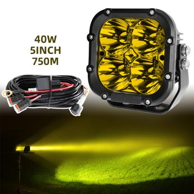 China 750M White Amber Off Road Led Spot Light Pods 4.3 Inch 4x4 Roof Bumper Light Lugs For 4x4 Offroad With 5 Inch Breakout Connector Wire Harness for sale