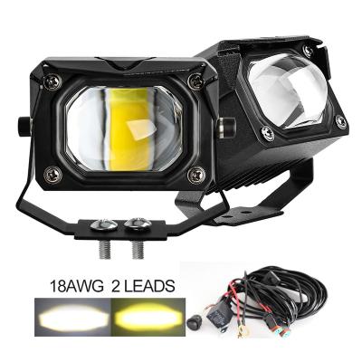 China Aluminum Housing Dual Color Die Casting 30W Yellow White 3 Inch Mini Led Driving Light With 16AWG Breakout Connector Wire Harness 18AWG for sale