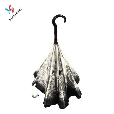 China All In 1 Double Layer 23 Inch Inverted Reverse Umbrella Car Umbrella With Heat Transfer Printed Logo for sale