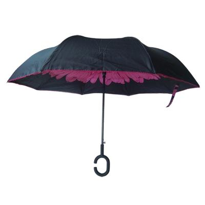 China 190T Double Layer Industrial Pongee Fabric Reverse Umbrella With Decorative Pattern Inside for sale