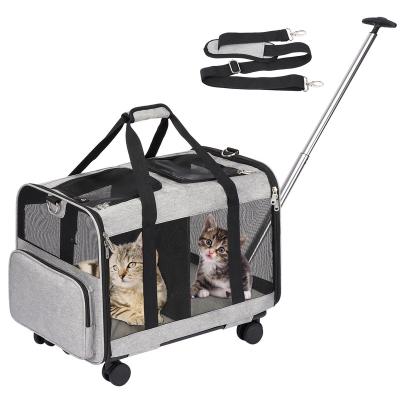 China Viable Wholesale Airline OEM Approved Detachable Portable Dog Cat Pet Carrier With Wheels Travel Cart for sale