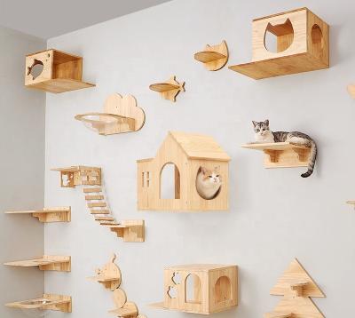 China Cat Climb Track Modern Wall Stocked Shelves Cat Wall Shelf Mounted Wooden Cat Tree Furniture Platform for sale