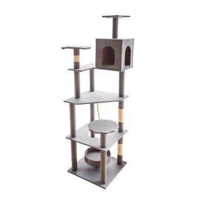 China Multi Level Sustainable Cat Tree House and Scratch Resistant Post with Sisal Rollover Protection Cat Tower Column Climbing Tree for sale