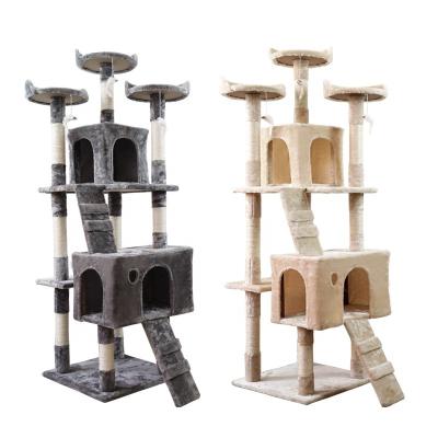 China Multi Level Sustainable Cat Tree House and Scratch Resistant Post with Sisal Rollover Protection Cat Tower Column Climbing Tree for sale