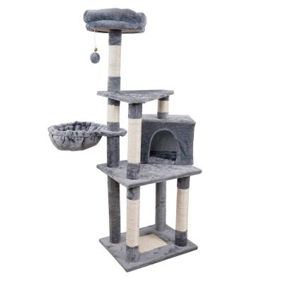 China Multi Level Sustainable Cat Tree House and Scratch Resistant Post with Sisal Rollover Protection Cat Tower Column Climbing Tree for sale