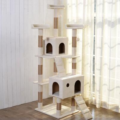 China Multi Level Sustainable Cat Tree House and Scratch Resistant Post with Sisal Rollover Protection Cat Tower Column Climbing Tree for sale