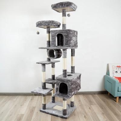 China Multi Level Sustainable Cat Tree House and Scratch Resistant Post with Sisal Rollover Protection Cat Tower Column Climbing Tree for sale