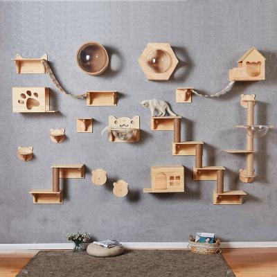 China Cat Climb Track Modern Wall Stocked Shelves Cat Wall Shelf Mounted Wooden Cat Tree Furniture Platform for sale