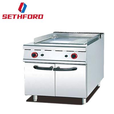 China Restaurant Canteen Flat Fluted Hoitel Stainless Steel Gas Griddle Equipment Commercial Gas Griddle With Cabinet for sale