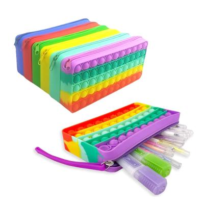 China Schools & Offices Multiple Color Silicone School Push Noise Bubble Wiggle Sensory Toy Purse Bag Handbag Pencil Case For Kids for sale