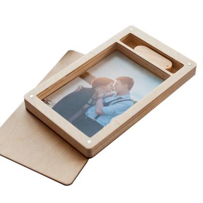 China Handmade Custom Logo Wooden Photo Storage Box USB Driver Wedding Boxes for sale