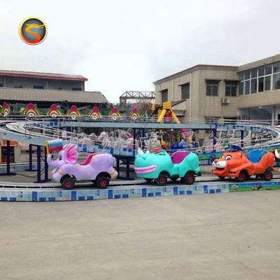 China Direct Children Amusement Park FRP+steel Factory Funfair Mini Shuttle Track Train Car Electric Amusement Park Bus Set for sale