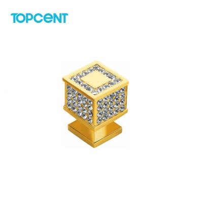 China TOPCENT Modern Square Cabinet Handles and Knobs with Crystal Metal Drawer Furniture Pulls Handles and Knobs for sale