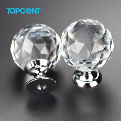 China Topcent Modern 35Mm Crystal Glass Pull Handle Palace Round Crysacrylic Polished Brass Cabinet Knob for sale