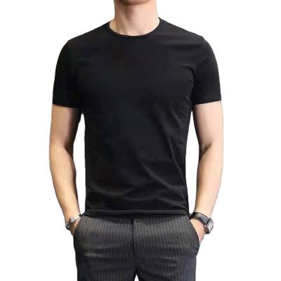 China Anti-wrinkle 2021 summer and autumn fashion men's slim fit men's thin spot age solid color round casual black and white short sleeve short T-shirt for sale