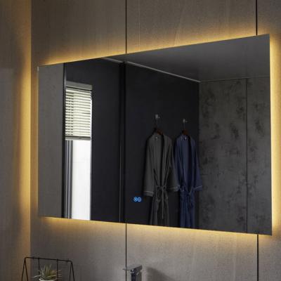 China Digital Magnifying Rectangular Gold LED Wall Mounted Luxury Wide Mirror For Bathroom for sale