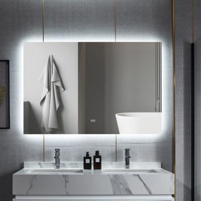 China Anti Fog Touch Sensor Magnifying Bathroom LED Stainless Steel Framed Mirror for sale