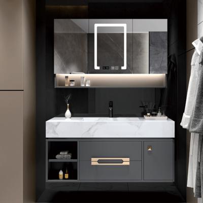 China Environmental Friendly Popular Economical MDF Mirrored Single Ceramic Sink Bathroom Cabinet Vanity Units for sale