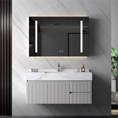 China Environmental Friendly Stripe Designed IP44 New Waterproof European PVC Shower Bathroom Cabinet for sale