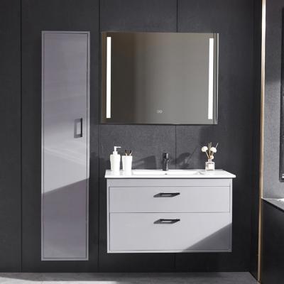 China Environmental Friendly Waterproof Wall Mounted Modern PVC Silver Bathroom Vanity Wash Basin Cabinets for sale