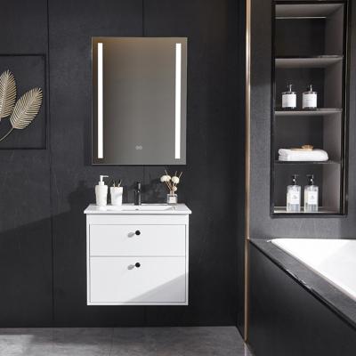 China Environmental Friendly Mirrored Small White Oak Slim Wall Mounted PVC Bathroom Vanity Single Basin Cabinet for sale