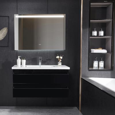 China 42 Inch PVC Bathroom Vanity Sink Environmental Friendly Waterproof Floating Modern Black Cabinets for sale