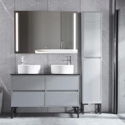 China Environmental Friendly Modern Free Flooring Silver Bathroom Vanity Double Sink Cabinets With Legs for sale