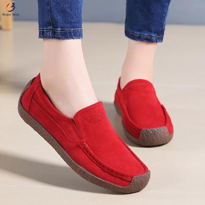 China Wholesale Round Elastic Cow Suede Women Doubles Shoes Office Flat Slip On Sneakers Ladies Flats Shoes for sale