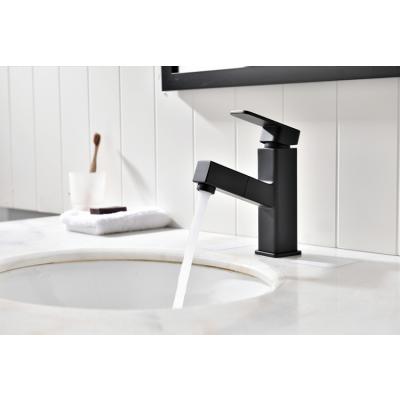 China Hot Sale Metered Basin Faucet Bathroom Faucets Single Handle Pull Down Cold And Hot Water 3 Holes Basin Mixer Tap Blackteel for sale