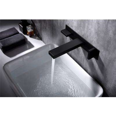 China Matte Black Wall Mount Bathroom CE Design Brass Hidden Mixer Taps Double Handle Sink Contemporary Luxury Contemporary Basin Faucet for sale