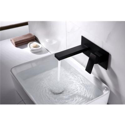 China Contemporary Luxury Unlimited Space In The Wall Square Single Lever Matte Black Concealed Basin Mixer Bathroom Washroom Accessories Faucet for sale