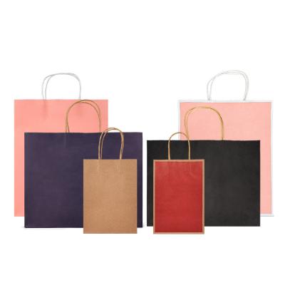 China Recycled Materials Custom Printed Your Own Logo OEM Luxury Kraft Paper Shopping Gift Paper Bag Packaging With Ribbon Handle for sale