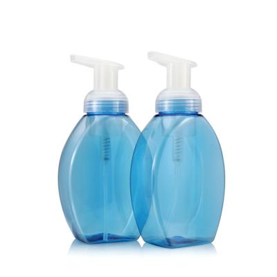 China Wholesale Empty Blue Color 350ml Cosmetic Empty Flat Single Foam Bottle With Pump For Cosmetics Packaging for sale