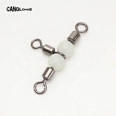 China Durable Wholesale Cross Line Canglong Rig Rolling T Swivel Connector Fishing Tackle 3 Way Glow Pearl Canglong Swivel for sale