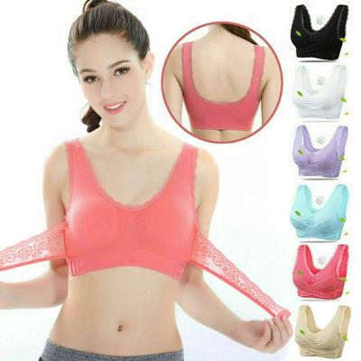 China Women's QUICK DRY Ladies Front Cross Buckle Lace Lift Yoga Cotton Wireless Sleep Bra for sale