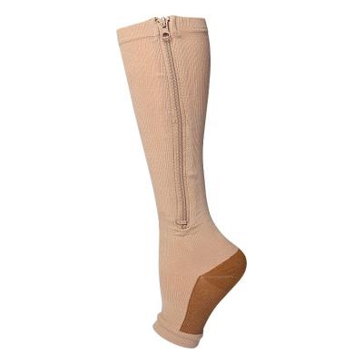 China Zipper Sporty Open Knee Toe Support Beige Color High Leg Slimming Stocking Compression Socks for sale