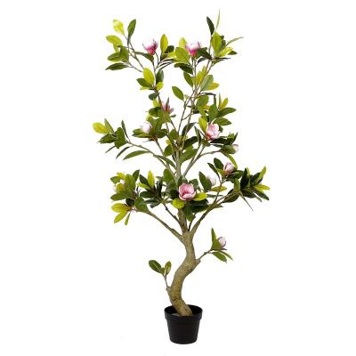 China Artificial Magnolia Bonsai Tree Magnolia Tree Potted Tree Realistic Good Quality Indoor Home Decorative Handmade Small for sale