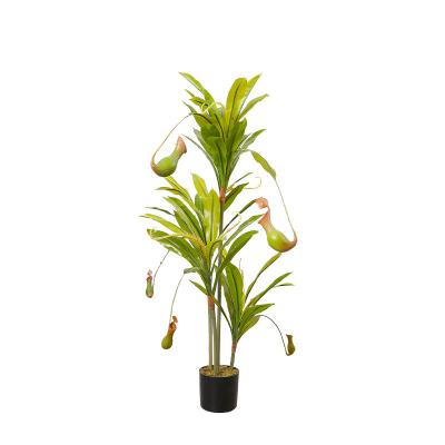 China Realistic Plastic Artificial Fake Green Plants Pitcher Plants Pitcher Tree With Pot for sale