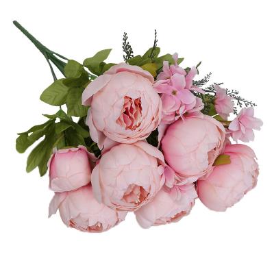 China Hot Selling Home Christmas Rose Decor Peony Amazon Heads Minimalist Artificial Silk Wedding Party 13 Flower Bouquet Wedding Centerpieces for sale