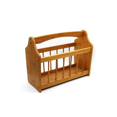 China (Other) Custom Wholesale Adjustable Logo Multi Function Basket Household Storage Eco-friendly Bamboo Carry Magazine Rack for sale