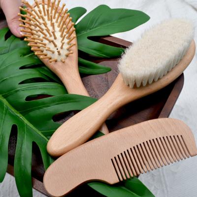 China Nondisposable Well-designed Eco-friendly Wooden Baby Hair Brush Baby Goat Hair And Comb Silicone Brush for sale