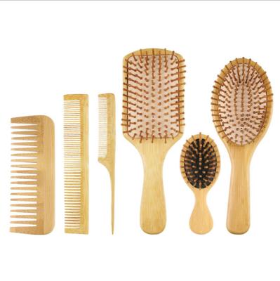 China 6pcs Scalp Massager Detangling Hair Brush and Nondisposable Multifunctional Bamboo Comb Set with Custom Logo for sale