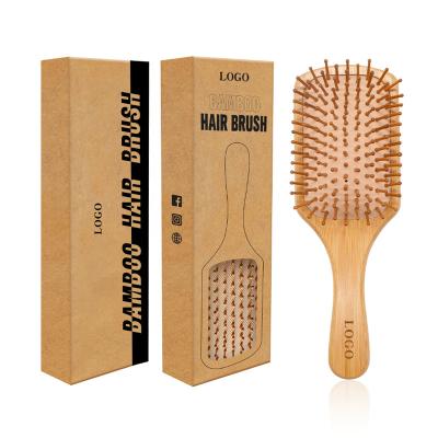 China Cushion Wholesale 100% Natural Eco Friendly Organic Bamboo Bristle Massage Paddle Wooden Hair Brush for sale